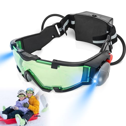 Aicharynic Nachtsichtbrille Kinder, Laserschutzbrille mit Ausklappbaren Lichtern, Verstellbare LED Nachtsichtbrille Nachtbeleuchtung, Anti-Laser-Schutzbrille für die Jagd auf Rennradfahren von Aicharynic
