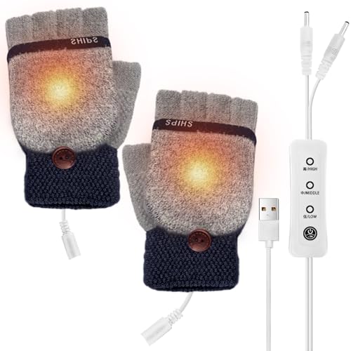 USB Beheizte Handschuhe, Damen & Herren Winterhand Warme Handschuhe Waschbares Design Elektrische Heizung Volle und halbe Hände Warme Laptophandschuhe Handschuh für Indoor Outdoor USB-betriebene von Aicharynic