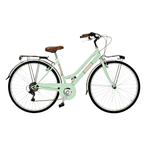 Airbici 603AC Damenfahrrad Citybike 28 Zoll | Fahrrad Damen Retro Cityräder City Bike 6-Gang, Stahlrahmen, Schutzbleche, LED-Licht und Gepäckträger | Fahrrad für Mädchen und Damen (Giulietta grün) von Airbici