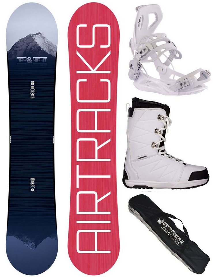 Airtracks Snowboard Damen Snowboard Set Day & Night Rocker »Mod. 22/23 (4-er Pack), Hybrid Rocker + Bindung Master + Boots + SB Bag / 138 144 148 154 cm von Airtracks