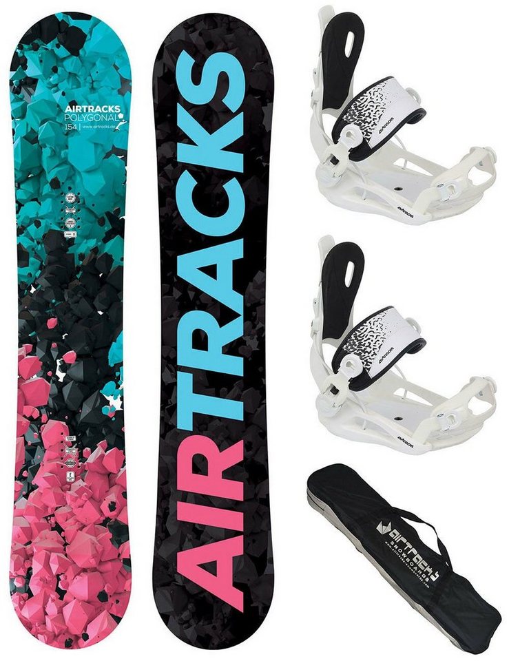 Airtracks Snowboard Damen Snowboard Set Polygonal, Snowboard Polygonal + Bindung Master W + SB Bag / 138 144 148 154 cm von Airtracks