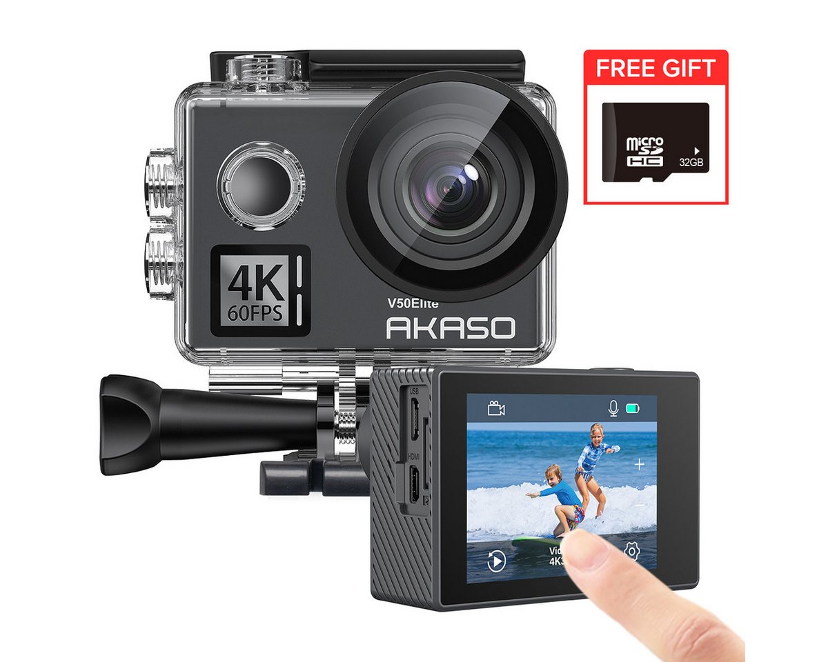 Akaso V50 Elite Action Kamera - 4K/60fps, Bildstabilisierung, Action Cam (IEEE 802, Wasserdichte Tasche, umfangreiches Zubehör und 32G Speicherkarte) von Akaso