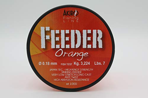 Akiro PRO Feeder Fischschnur Unisex Erwachsene, Unisex - Erwachsene, AMPROFEEOR1000.018, Arancione, 0.18 mm von Akiro