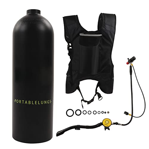 Alomejor 2L Tragbare Sauerstoffflasche Tauchen Rebreather Schultergurte Tauchflaschen-Kit für Unterwasseratmung(Schwarze Flasche Mitesser) von Alomejor