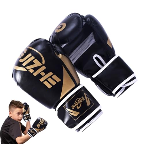 Kinder-Boxhandschuhe, langlebige PU-Muay-Thai-Handschuhe, leichte Box-Sparring-Handschuhe, stoßdämpfende MMA-Handschuhe, Fitness-Workout-Handschuhe, mattschwarze Boxhandschuhe für Kinder-Kickboxen von Alwida