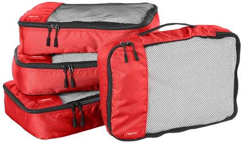 Amazon Basics Mittelgroße Kleidertaschen, 4 Stück, Reißverschluss, Rot von Amazon Basics
