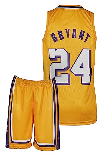 Amdrabola Lakers Kobe Bryant Basketball Kinder Trikot Bausatz, Gelb, Komm mit Shorts Basketballfans (152,Gelb) von Amdrabola