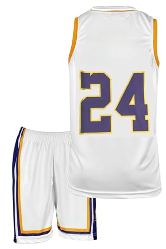 Amdrabola Lakers Kobe Bryant Basketball Kinder Trikot Bausatz, Weiß, Komm mit Shorts Basketballfans (152,Weiß) von Amdrabola