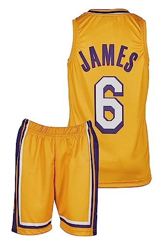 Amdrabola Lakers Lebron James Basketball Kinder Trikot Bausatz, Gelb, Komm mit Shorts Basketballfans (128,Gelb) von Amdrabola