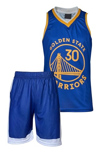 Amdrabola Warriors Stephen Curry Basketball Kinder Trikot Bausatz, Blau, Komm mit Shorts Basketballfans (134,Blau) von Amdrabola
