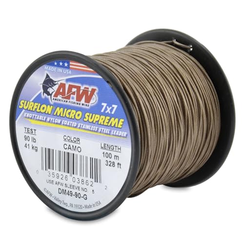 American Fishing Wire Surflon Micro Supreme, Nylon Coated 7x7 Stainless Steel Leader Wire, 90LB Test, 91.4 cm Diameter, Camo, 100 m von American Fishing Wire