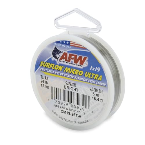 American Fishing Wire Surflon Micro Ultra, Nylon Coated 1x19 Stainless Steel Leader Wire, 11.8kg Test, 18 inch Diameter, Bright 5M von American Fishing Wire