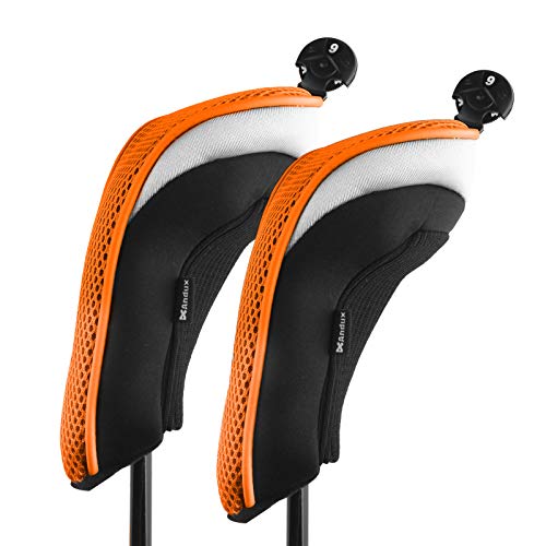 Andux 2 Packung Hybrid Golf Schlägerkopfhüllen austauschbar Nr. Etikett Orange von Andux