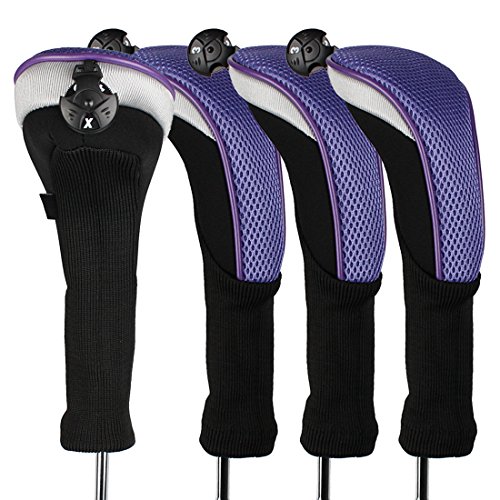 Andux 4/Pack Langer Hals Golf Hybrid Club Head Covers mit austauschbaren Keine. Tag ctmt-02, violett MEHRWEG von Andux