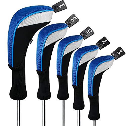 Andux Golf-Schlägerkopfhüllen für Holz mit langem Hals Packung mit 5 Blau von Andux