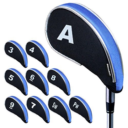 Andux Golfschlägerhauben mit Reißverschluss, 10 Stück, Schwarz/Blau von Andux