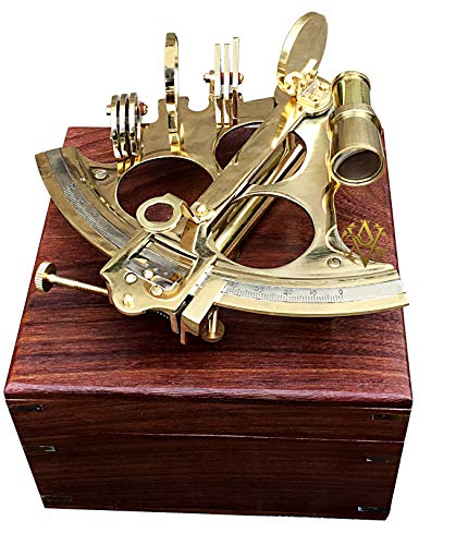 Antique Vibes Nautischer Sextant mit Holzbox Seemann Navigation Boot Schiff Maritim Instrument Sammlerstück Geschenke Messing glänzend von Antique Vibes
