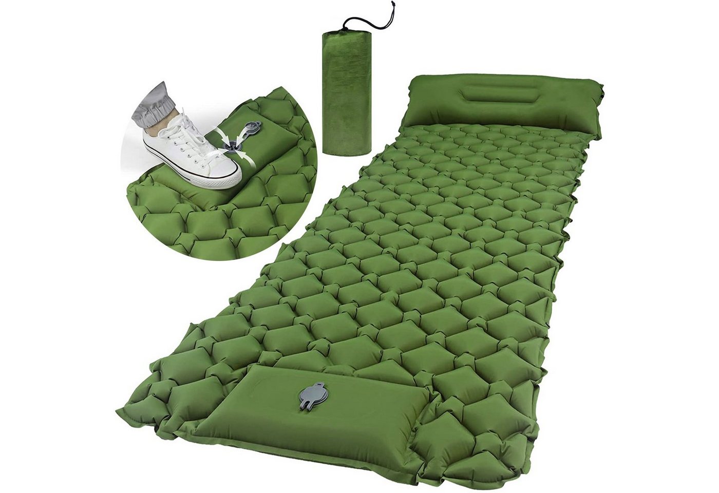 Aoucheni Isomatte Selbstaufblasende Schlafmatten für Camping mit Fußdruckpumpe, Grün von Aoucheni