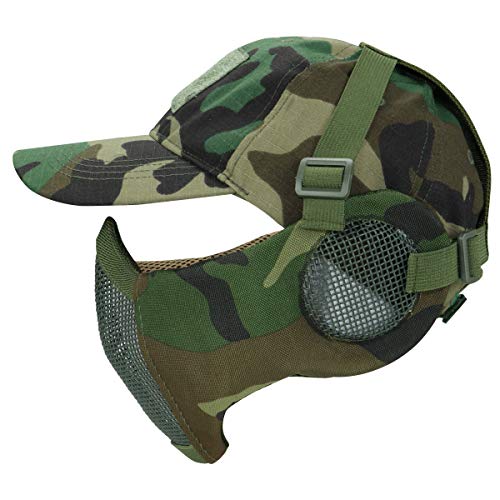 AOUTACC Airsoft-Netzmaske mit Gehörschutz und Verstellbarer Baseballkappe im Set für CS/Jagd/Paintball/Schießen WL von Aoutacc