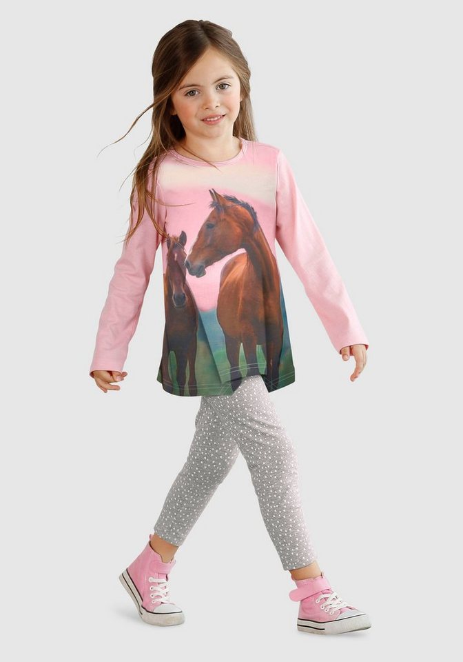 Arizona Longshirt & Leggings für kleine Mädchen (Set, 2-tlg) mit Pferde-Motiv von Arizona