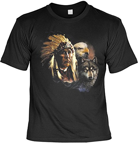 Art & Detail Shirt Indianer Tshirt zum Geburtstag Indianer mit Wolf und Adler Fb schwarz Größe 5XL von Art & Detail Shirt