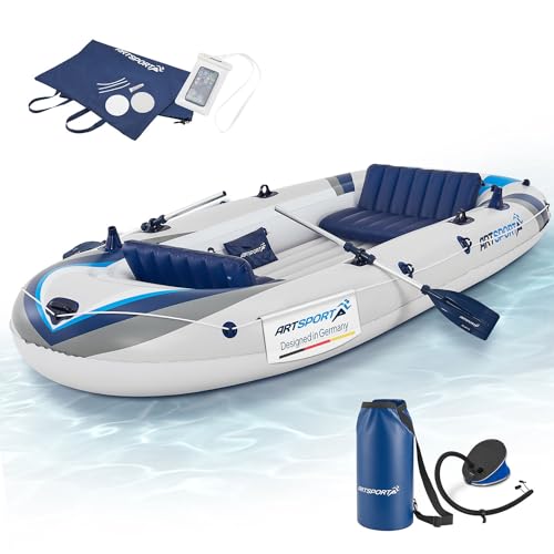 ArtSport Schlauchboot 322 cm für 4 Personen - Paddelboot aufblasbar mit 2 Sitzbänken - Ruderboot PVC mit Luftpumpe, Paddel, Tasche & Reparaturset von ArtSport