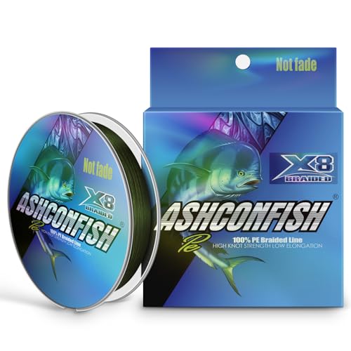Ashconfish Geflochtene Angelschnur, Farbe verblasst nicht, 8 Stränge, superstark, abriebfest, kein Dehnen, 100 m - 22,7 kg/0,36 mm, dunkles Armeegrün von Ashconfish