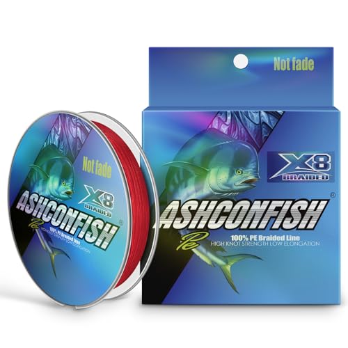 Ashconfish Geflochtene Angelschnur, Farbe verblasst nicht, 8 Stränge, superstarke PE-Angelschnur, abriebfest, kein Dehnen, hervorragende Zugkraft, glatt (Rot, 100 m) – 0,63 mm von Ashconfish
