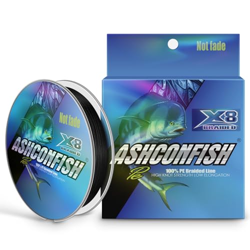 Ashconfish Geflochtene Angelschnur, Farbe verblasst nicht, 8 Stränge, superstarke PE-Angelschnur, abriebfest, kein Dehnen, hervorragende Zugkraft, glatt (Schwarz, 100 m) – 4,5 kg/0,14 mm von Ashconfish