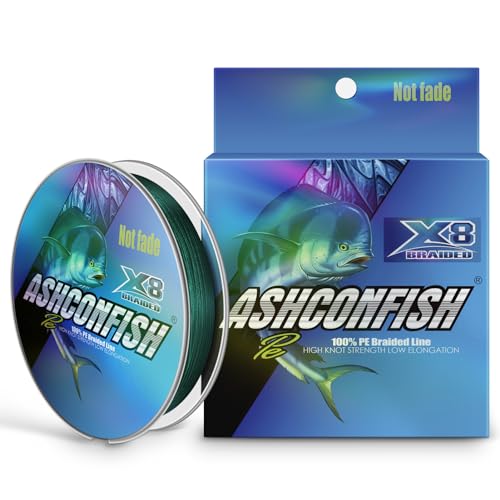 Ashconfish Geflochtene Angelschnur, farbecht, 8 Stränge, superstark, abriebfest, kein Dehnen, 2,7 kg bis 136 kg, Moosgrün, 100 m - 113,4 kg/0,8 mm von Ashconfish