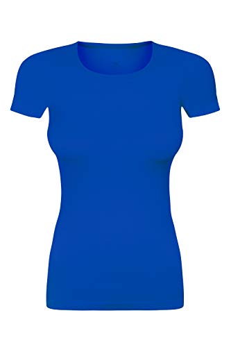 Assoluta Damen Kurzärmeliges T-Shirt mit Rundhalsausschnitt, Dehnbar (DE/NL/SE/PL, Alphanumerisch, S, Regular, Regular, Blau) von Assoluta