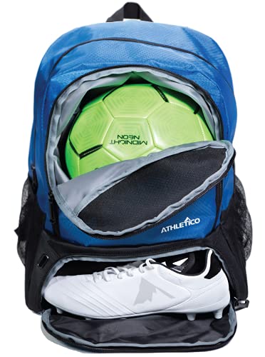 Athletico Fußballtasche für Jugendliche, Fußball-Rucksack & Taschen für Basketball, Volleyball & Fußball, für Kinder, Jugendliche, Jungen, Mädchen, inkl. separaten Stollen- und Ballfächern (blau) von Athletico