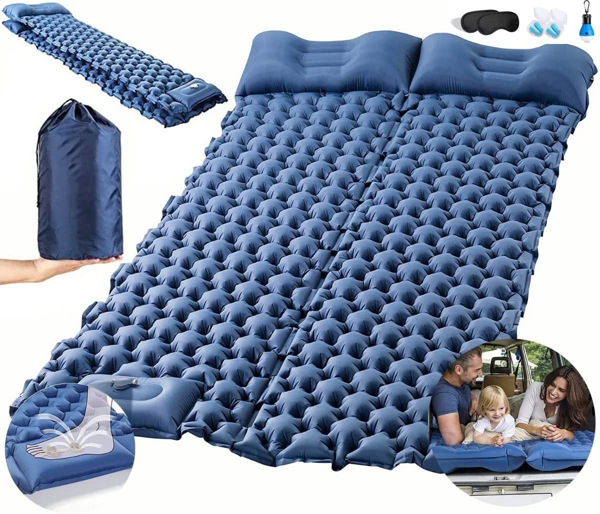 Avisto Isomatte Luftmatratze Selbstaufblasende Schlafmatten für Camping Luftbett, (für Rucksacktourismus, Wandern, Reisen, (Doppelbett mit Campinglampe + Augenmaske + Ohrstöpsel), mit integrierter Fußpumpe, aufblasbare Schlafmatte von Avisto