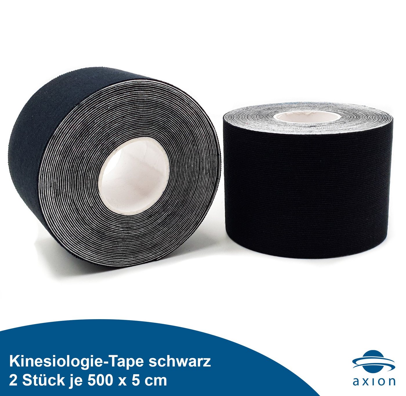 Axion Kinesiologie-Tape Kinesio-Tape - Wasserfestes Tape in schwarz je 500 x 5 cm (Set, 2-St) selbstklebend, hautfreundlich von Axion
