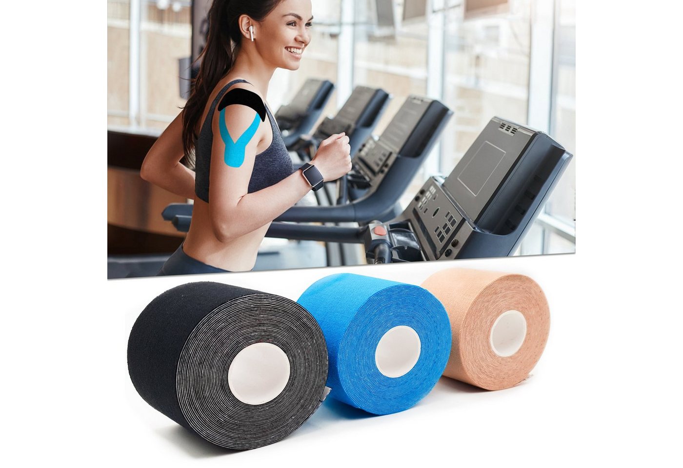Axion Kinesiologie-Tape Kinesio-Tapes - Wasserfeste Tapes in blau, beige, schwarz (Set, 3-St) Physiotape, Sporttape Bandage, für Ihre Physiotherapie von Axion