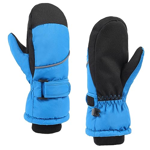 Azarxis Kinder Skihandschuhe, Winddichte Wasserdicht Handschuhe, Warme Fausthandschuhe für Kinder 3-12 Jahre (A - Blau, XS (5-7 Jahre)) von Azarxis