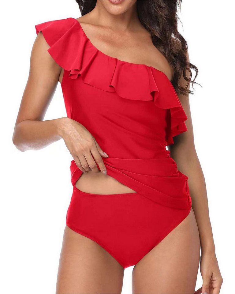 B.X Badekleid Damen Sommer-Bikini mit hoher Taille Badekleid, Einteiler-Badeanzug Sexy einteiliger einfarbiger Badeanzug mit Falten und undichtem Rücken von B.X