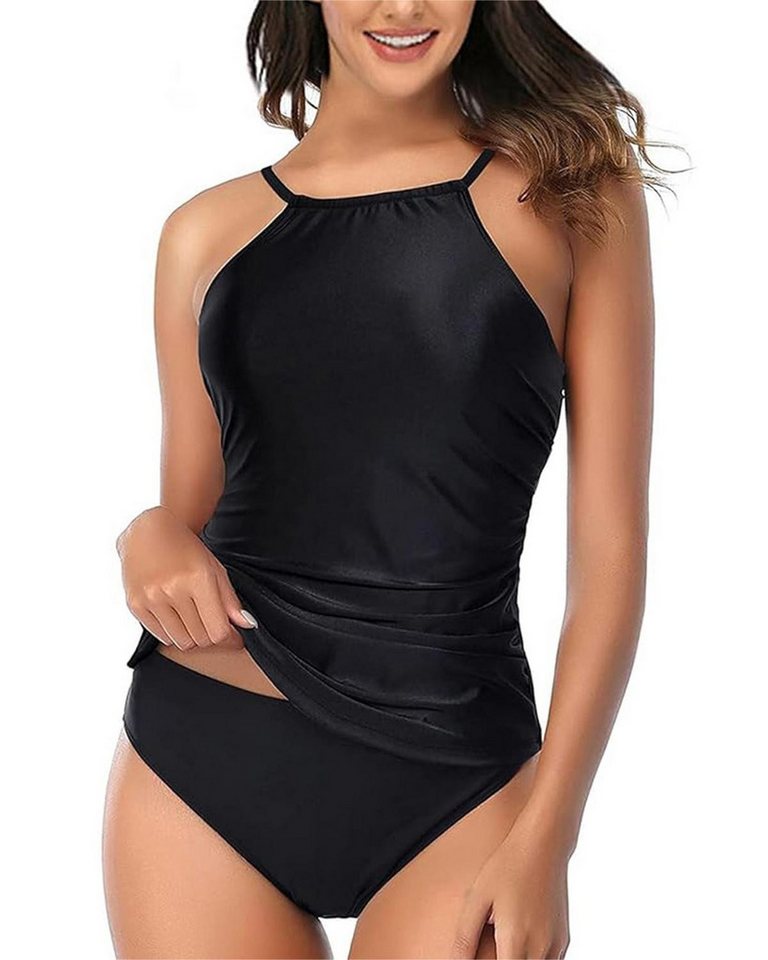 B.X Badekleid Damen Zweiteiliger hohe Taille Bauch einziehen Tankini-Badeanzug Sexy und modischer Neckholder Badean,Oversize-Tankini, Straps-Badeanzug von B.X