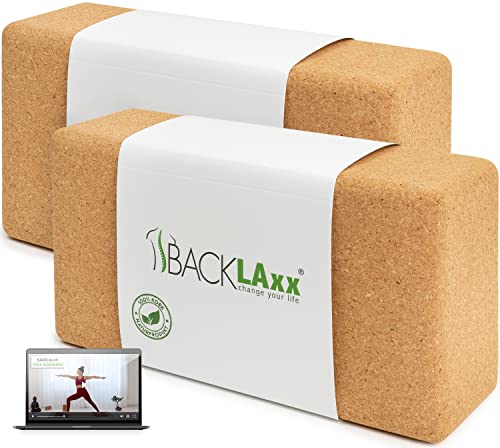 BACKLAxx® Yoga Block 2er Set aus Kork - 100% nachhaltiger Yogablock, perfektes Yoga Zubehör und Pilates Zubehör, 2 Yoga Blöcke als Yoga Set inkl. Anwendungsvideos, Yogablock 2er Set, Yogablöcke von BACKLAxx