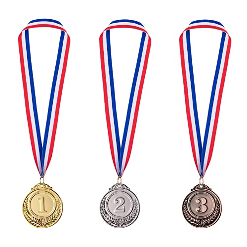 Gold Silber Bronze Medaille, Medaillen für Kinder, Metall Medaillen, Gold Bronze Medaille, Sport Award Medal Set, Gewinnermedaillen Mit Halsband, Belohnungen für Sportwettbewerbe für Kinder, 3 Stück von BASTOUR