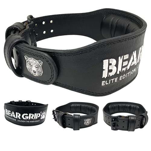BEAR GRIP Power Belt – Elite Edition Premium Double Pong Gewichthebergürtel (M, Schwarz – 4 doppelseitiger Ledergürtel) von BEAR GRIP