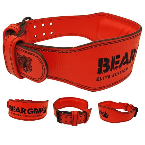 BEAR GRIP Power Belt – Elite Edition Premium Double Pong Gewichthebergürtel (S, Rot – 4 doppelseitiger Ledergürtel) von BEAR GRIP