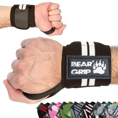 BEAR GRIP - Handgelenkstütz-Bänder für das Gewichtheben (Schwarz Weiß-Linien) von BEAR GRIP