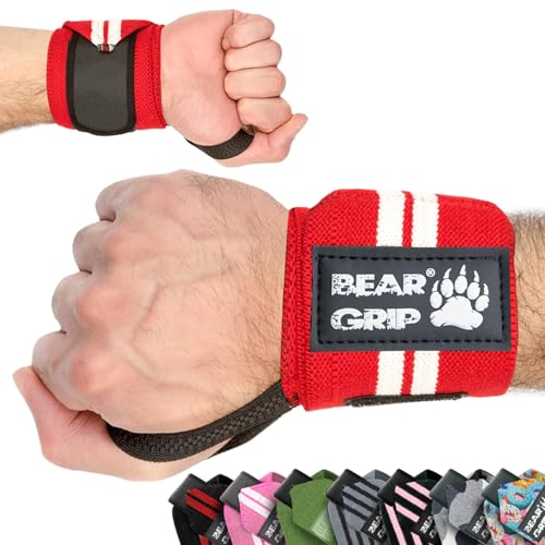 BEAR GRIP - Premium Weight Lifting Wrist Support Wraps (Red/White) von BEAR GRIP