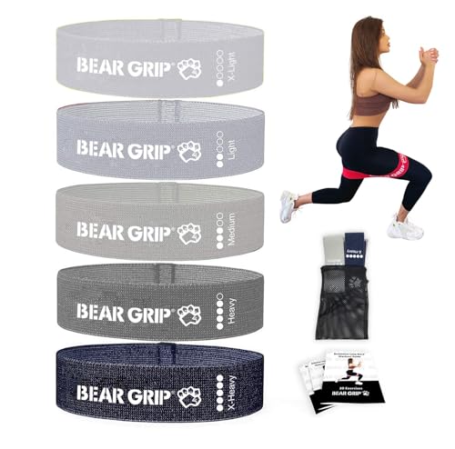 BEAR GRIP Übungsband für Beine, Gesäßmuskeln und Arme, mit 5 verschiedenen Widerständen (grauer Farbton, Mini-Bänder) von BEAR GRIP