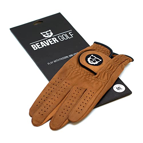 BEAVER GOLF Damen Golf Handschuh Glove braun - Grip-Patch, Cabretta-Leder - maximale Qualität - Handarbeit (L, Links (Rechtshänder)) von BEAVER GOLF