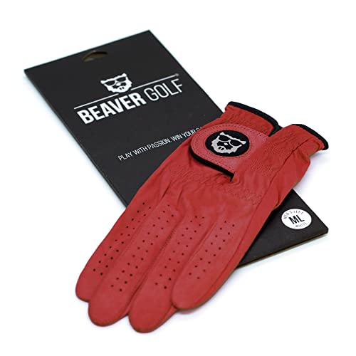 BEAVER GOLF Herren Golf Handschuh Red Velvet - Premium Cabretta-Leder - Nachhaltig - Handarbeit (L, Rechts) von BEAVER GOLF