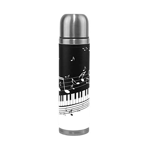 BEUSS Musik Klavierkunst Wasserflasche Wasserkanne Edelstahl Isolierte Isolierflasche Auslaufsicher Leder Verpackung(500 ml) von BEUSS