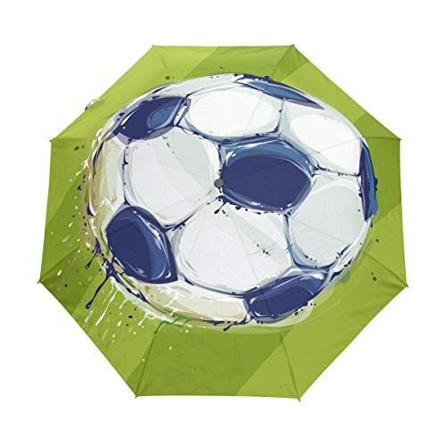 Fußball Grün Regenschirm Auf-Zu Automatik UV-Schutz Taschenschirm Winddichter Umbrella Klein Leicht Schirm Kompakt Schirme für Jungen Mädchen Reise Strand Frauen von BEUSS