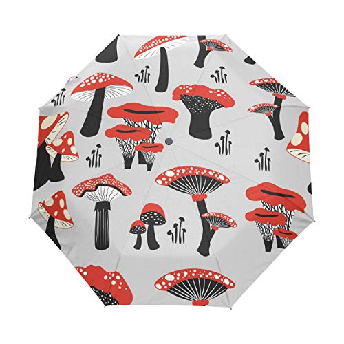 Kunst Schwarzer Pilz Regenschirm Auf-Zu Automatik UV-Schutz Taschenschirm Winddichter Umbrella Klein Leicht Schirm Kompakt Schirme für Jungen Mädchen Reise Strand Frauen von BEUSS